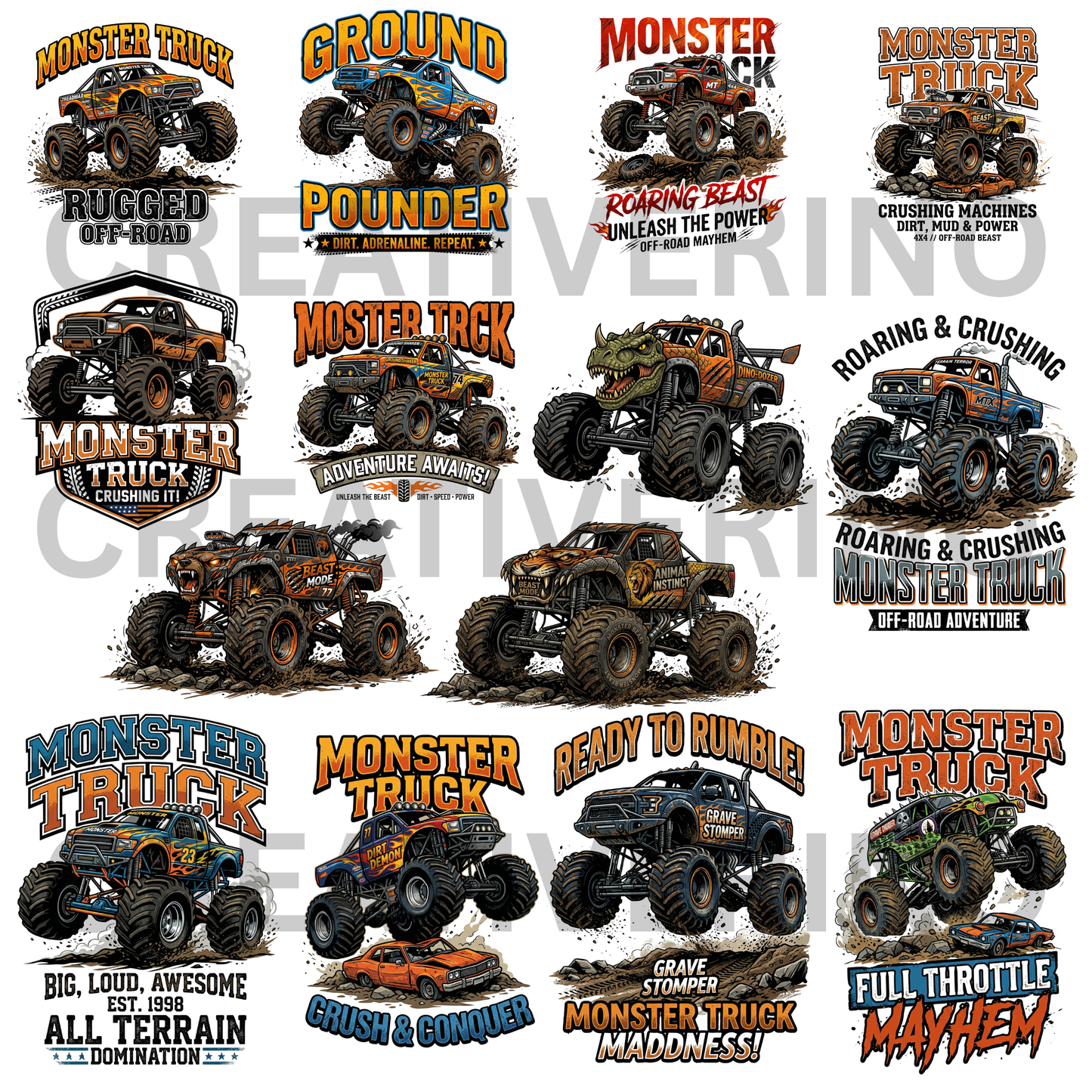 Monster Truck PNG Bundle | Kids Truck Clipart | Monster Jam Style Graphics CreativeRino