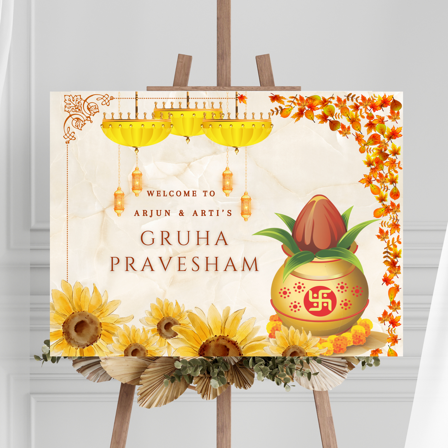 Gruhapravesham Welcome Sign Template | Indian Housewarming Welcome Sign