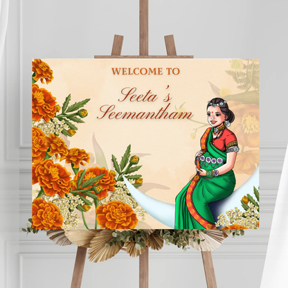 Seemantham Ceremony Sign Template | Indian Baby Shower Welcome Sign - CreativeRino