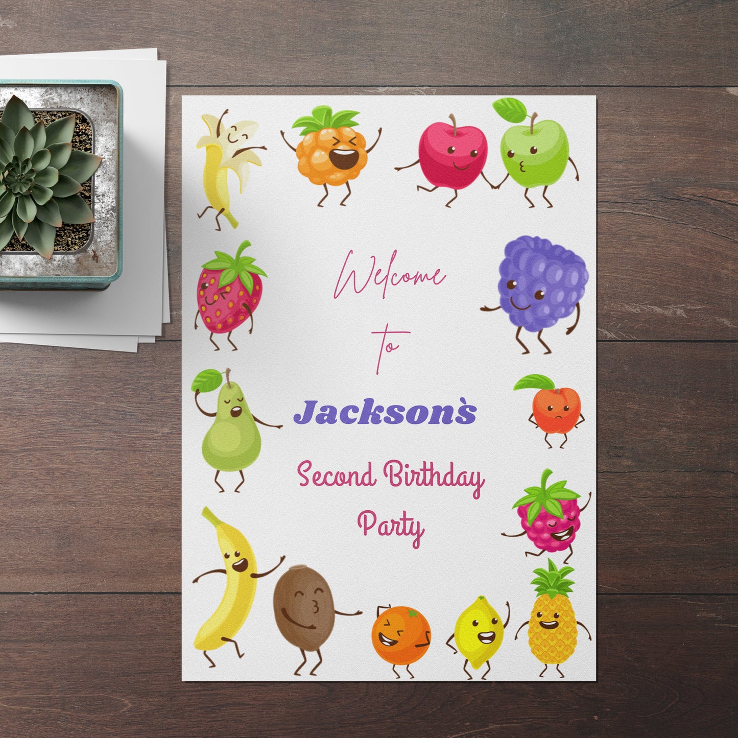 Hey Bear Dancing Fruit Birthday Welcome Sign Template