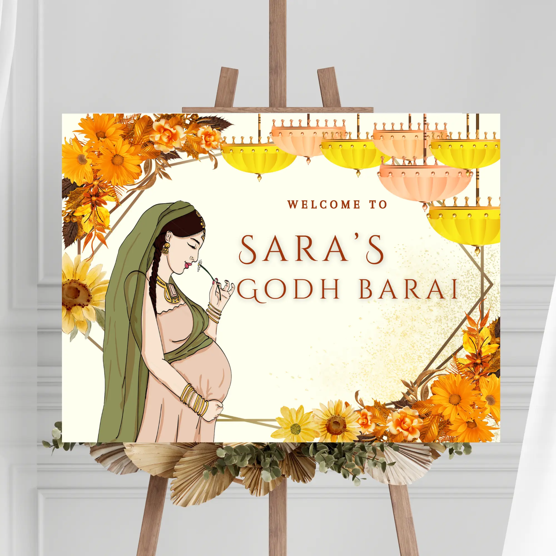 Godh Bharai Ceremony Sign Template | Indian Baby Shower Welcome Sign - CreativeRino