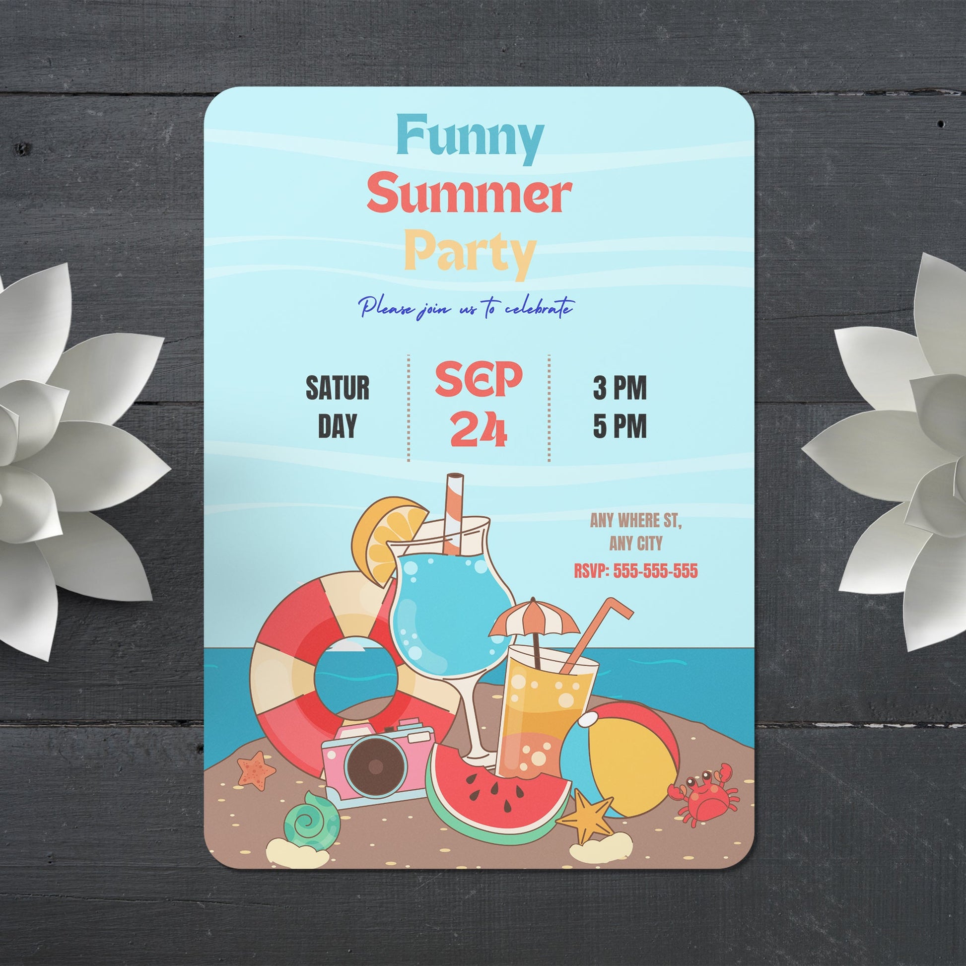 Funny Summer Party Invitation | Summer Party Invite Canva Template CreativeRino