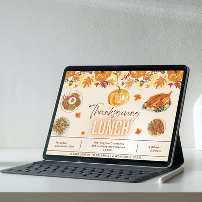Fall Thanksgiving Lunch Party Invitation Template | Thanksgiving Luncheon Invite - CreativeRino