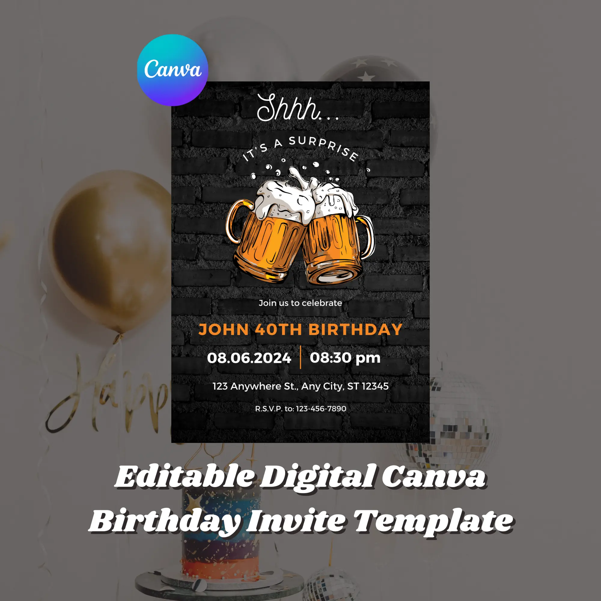 Beer Surprise Birthday Party Invitation Template - CreativeRino
