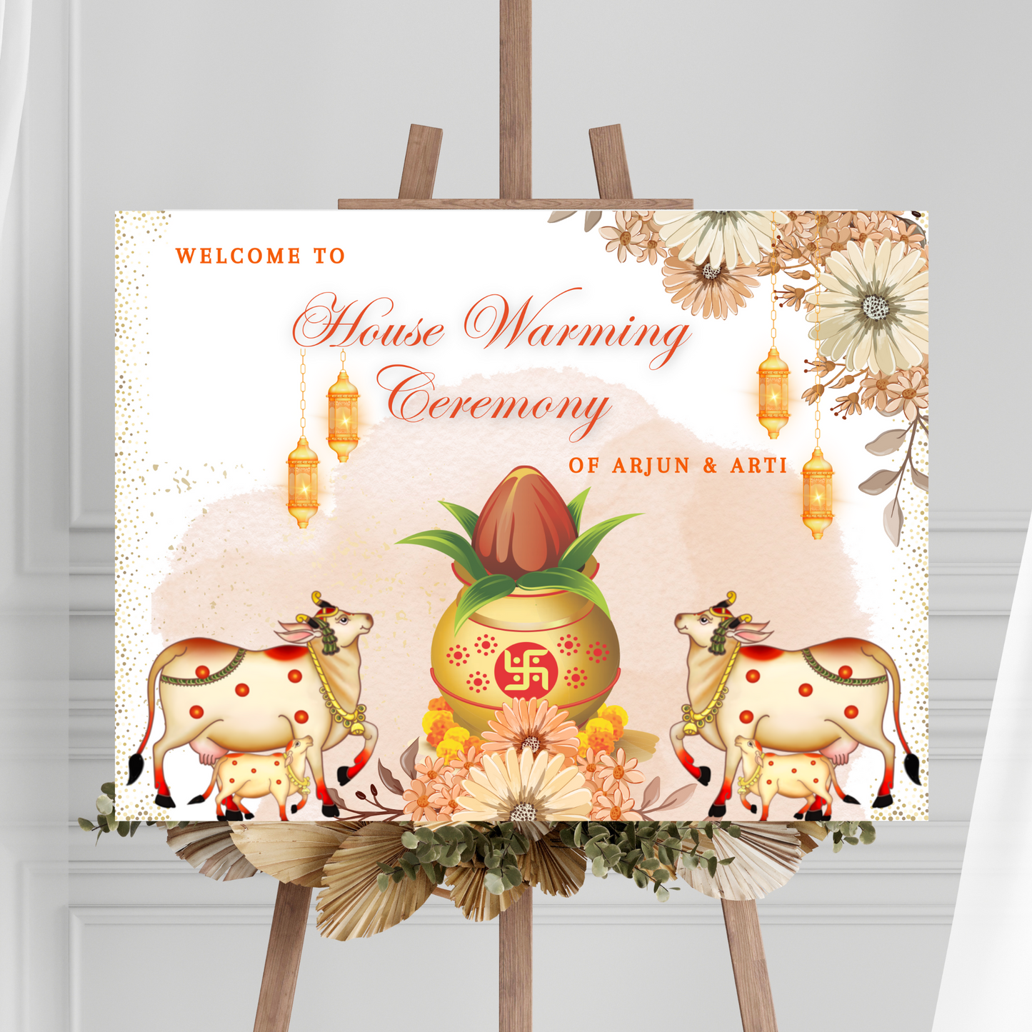 Gruhapravesham Welcome Sign Template | Indian Housewarming Welcome Sign