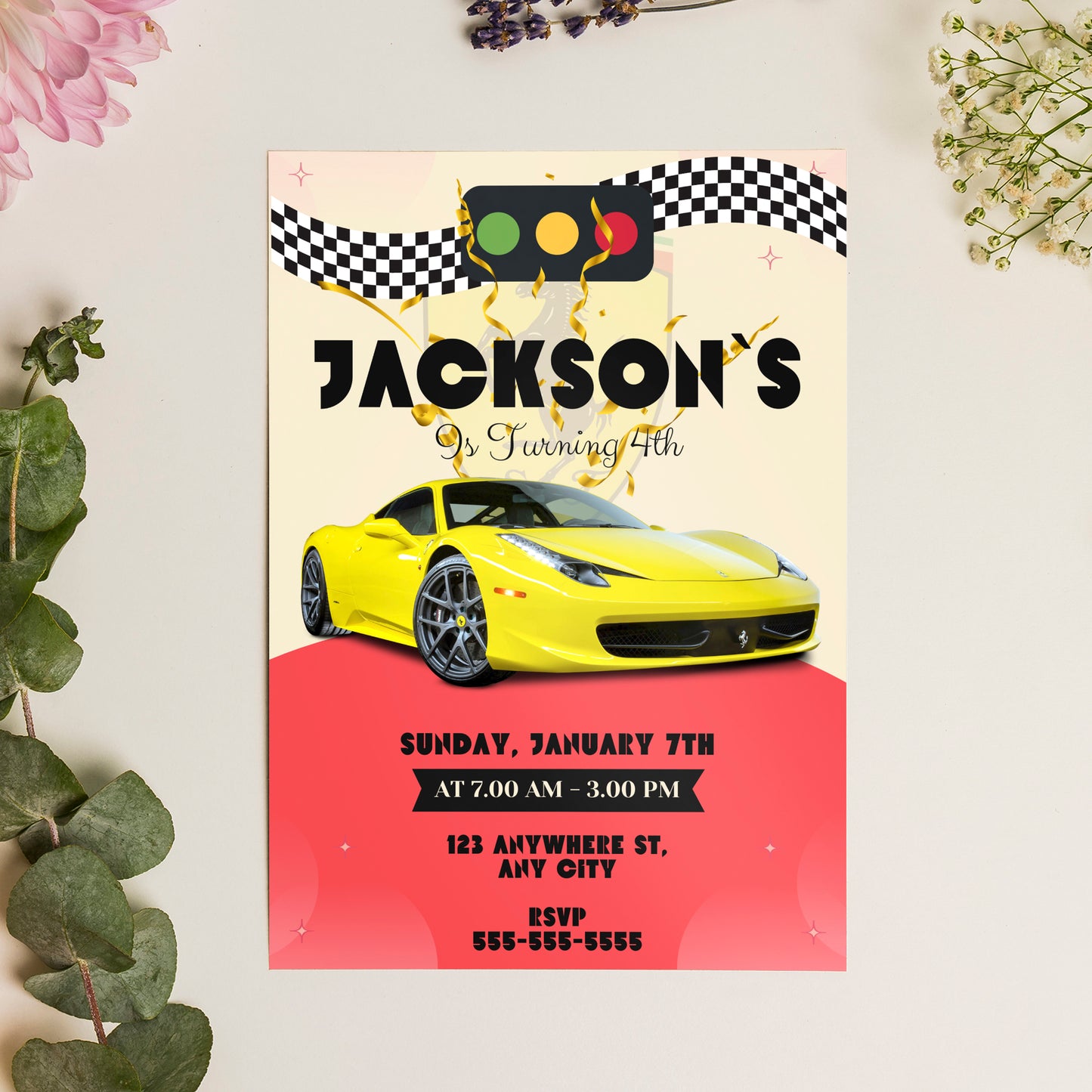 Ferrari Sport Race Car Birthday Invitation Template