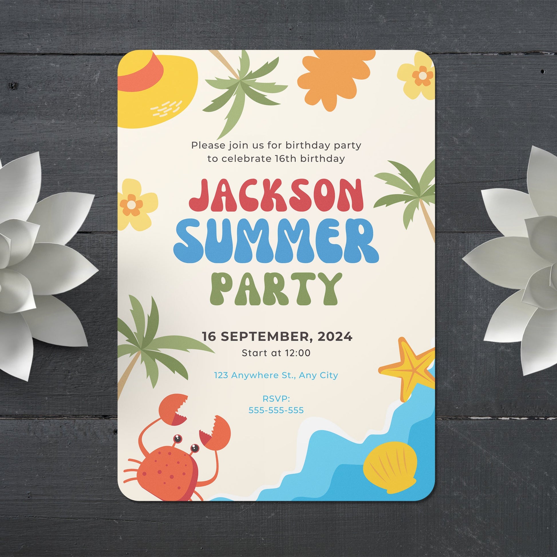 Summer Birthday Party Invitation | Summer Party Theme Invite Canva Template CreativeRino
