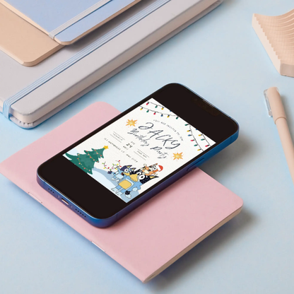 Bluey and Bingo Christmas Birthday Invitation Template - CreativeRino