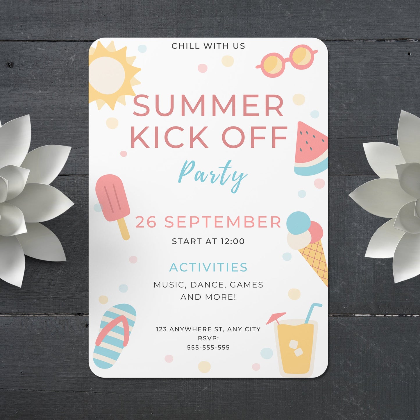 Summer Kick Off Party Invite | End of Summer Party Invitation Canva Template CreativeRino