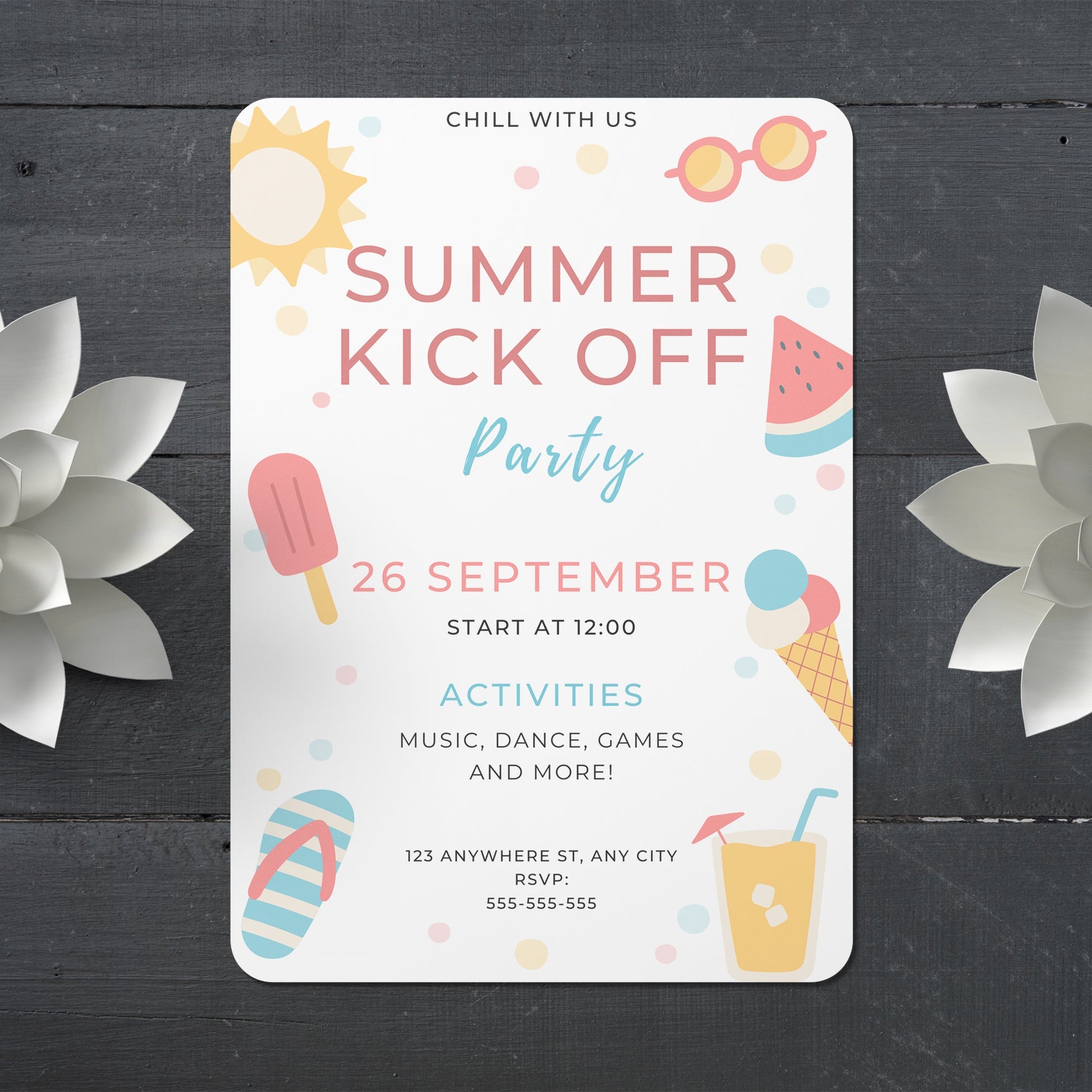 Summer Kick Off Party Invite | End of Summer Party Invitation Canva Template CreativeRino