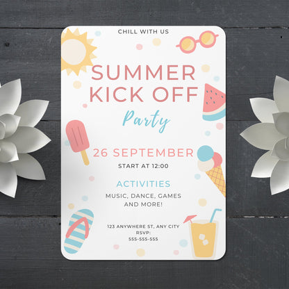 Summer Kick Off Party Invite | End of Summer Party Invitation Canva Template CreativeRino