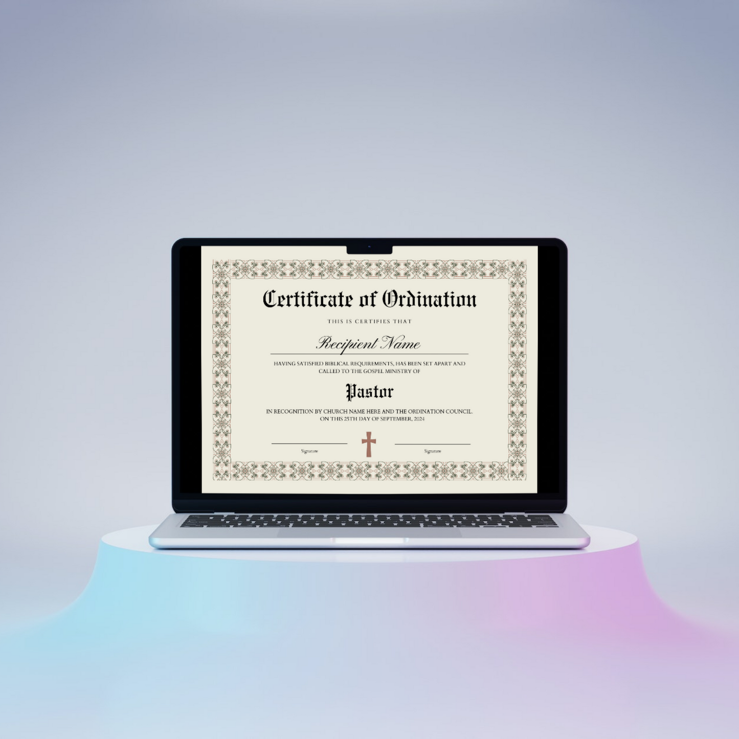 Certificate of Ordination Template | Pastor Ordination Certificate