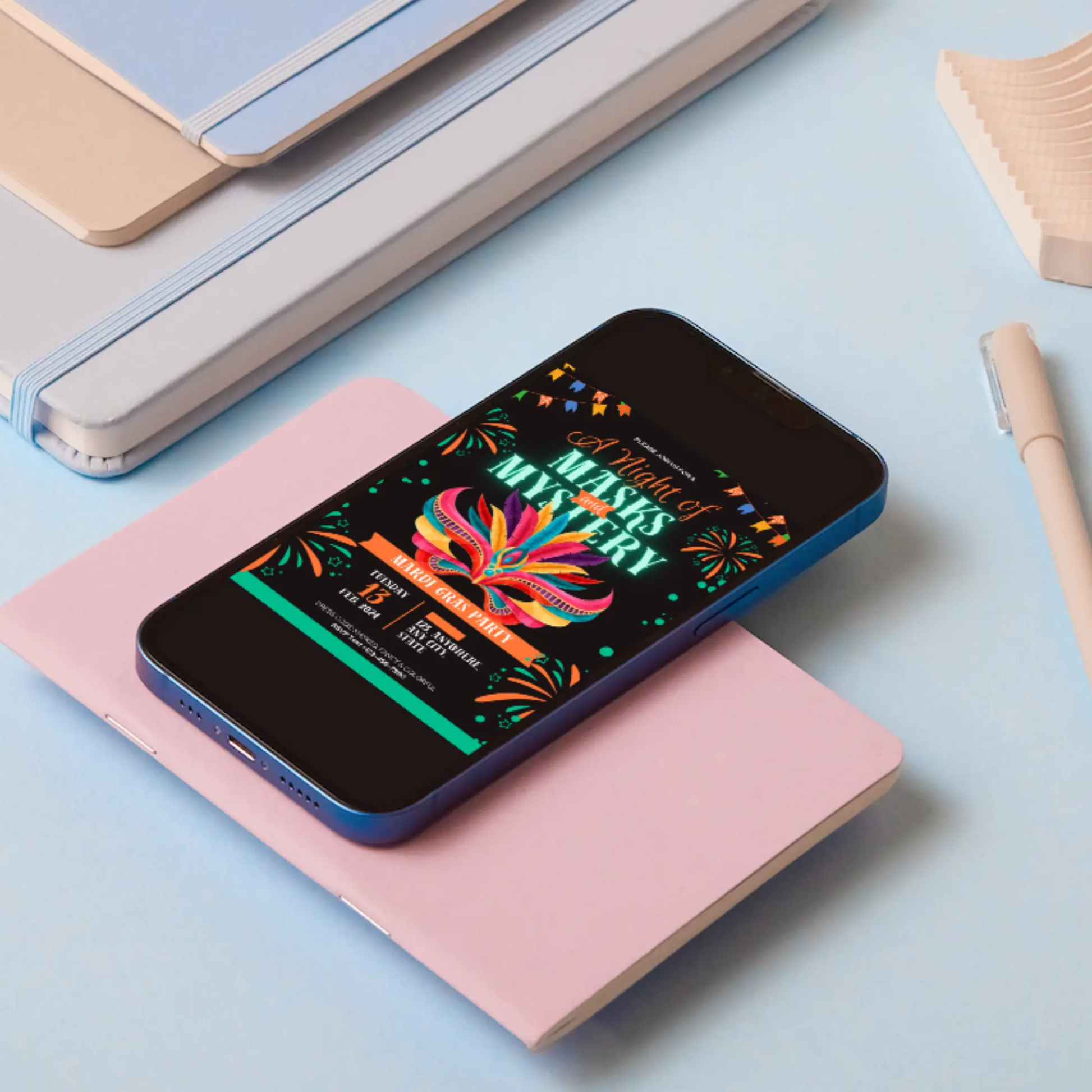 Mardi Gras Mask Party Invitation Template - CreativeRino