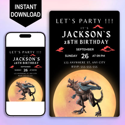 Werewolf Birthday Invitation Template - CreativeRino