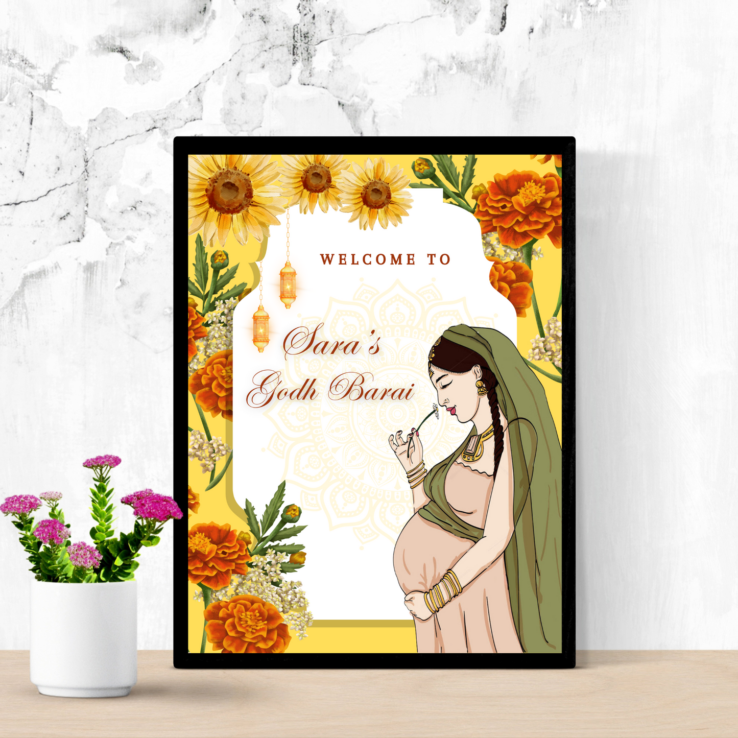 Godh Bharai Ceremony Sign Template | Indian Baby Shower Welcome Sign