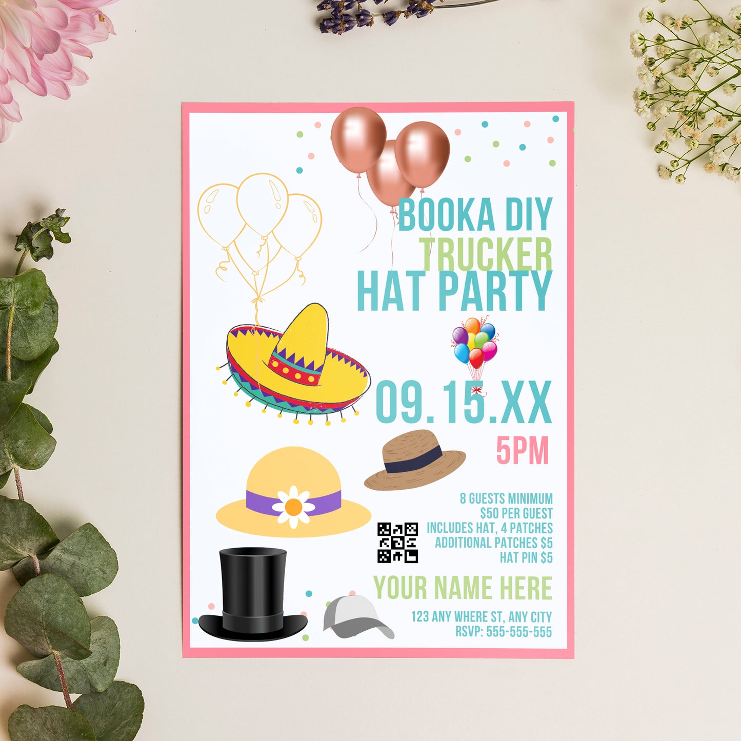 Trucker Hat Bar Flyer Template | Trucker Hat Bar Party Booking Flyer Invite