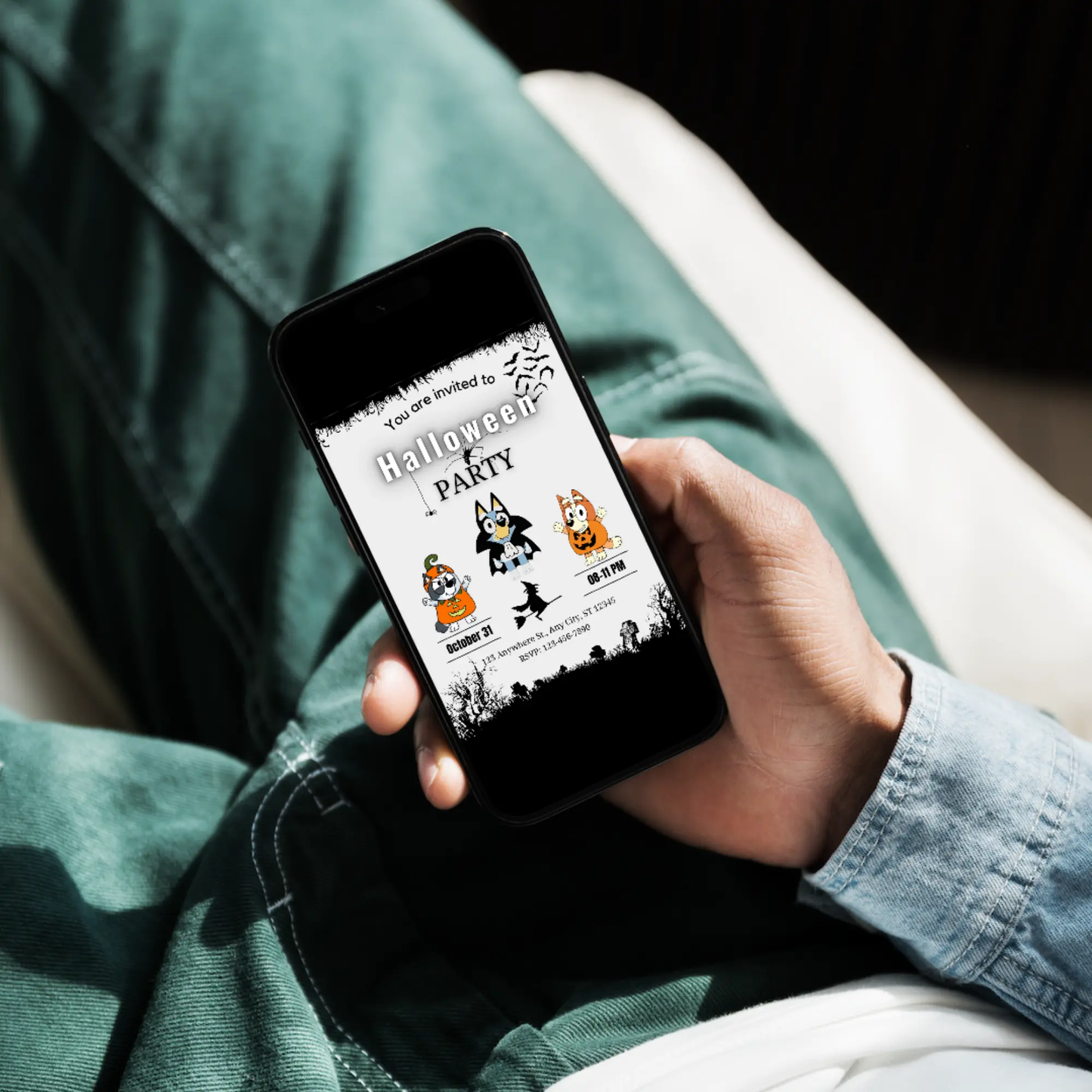 Bluey and Bingo Halloween Birthday Invitation Template - CreativeRino