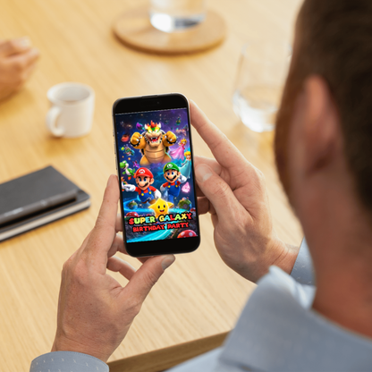 Super Mario Galaxy Birthday Video Invitation Canva Template CreativeRino