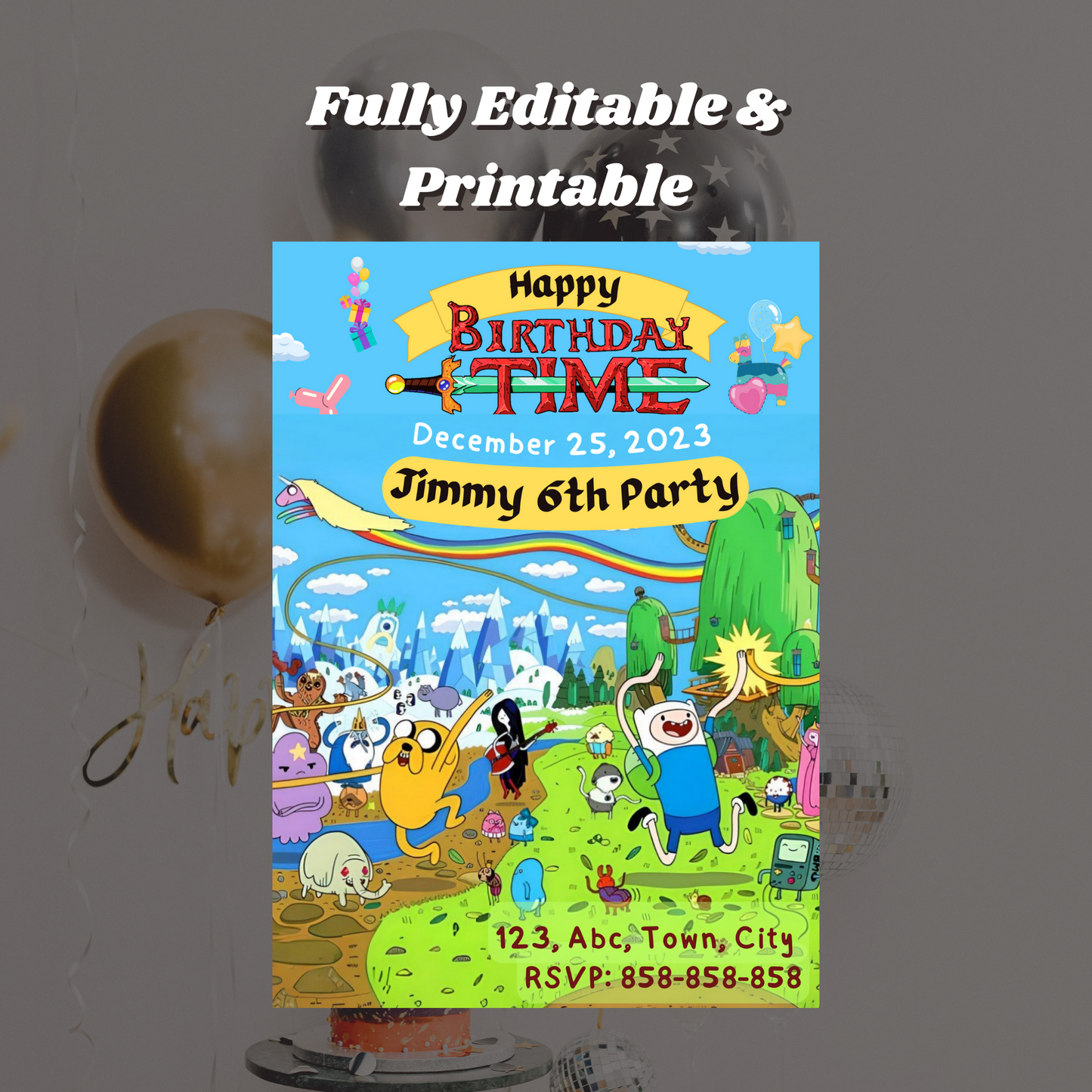 Adventure Time Birthday Invitation Template