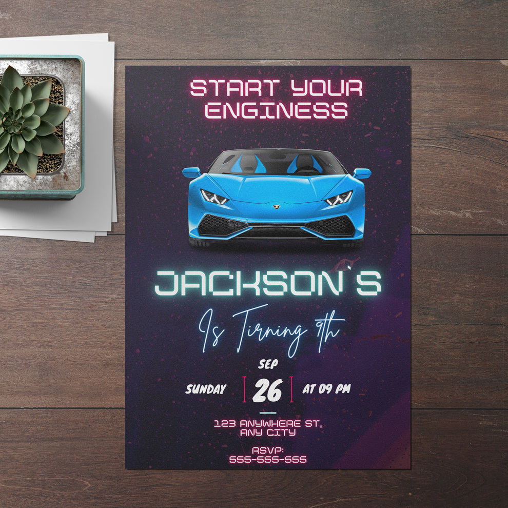 Lamborghini Sport Race Car Birthday Invitation Template – CreativeRino