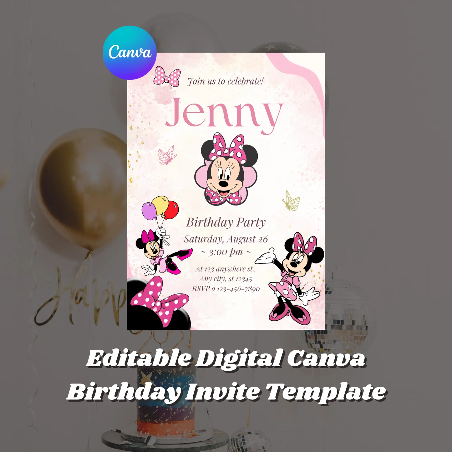Minnie Mouse Birthday Invitation Template - CreativeRino