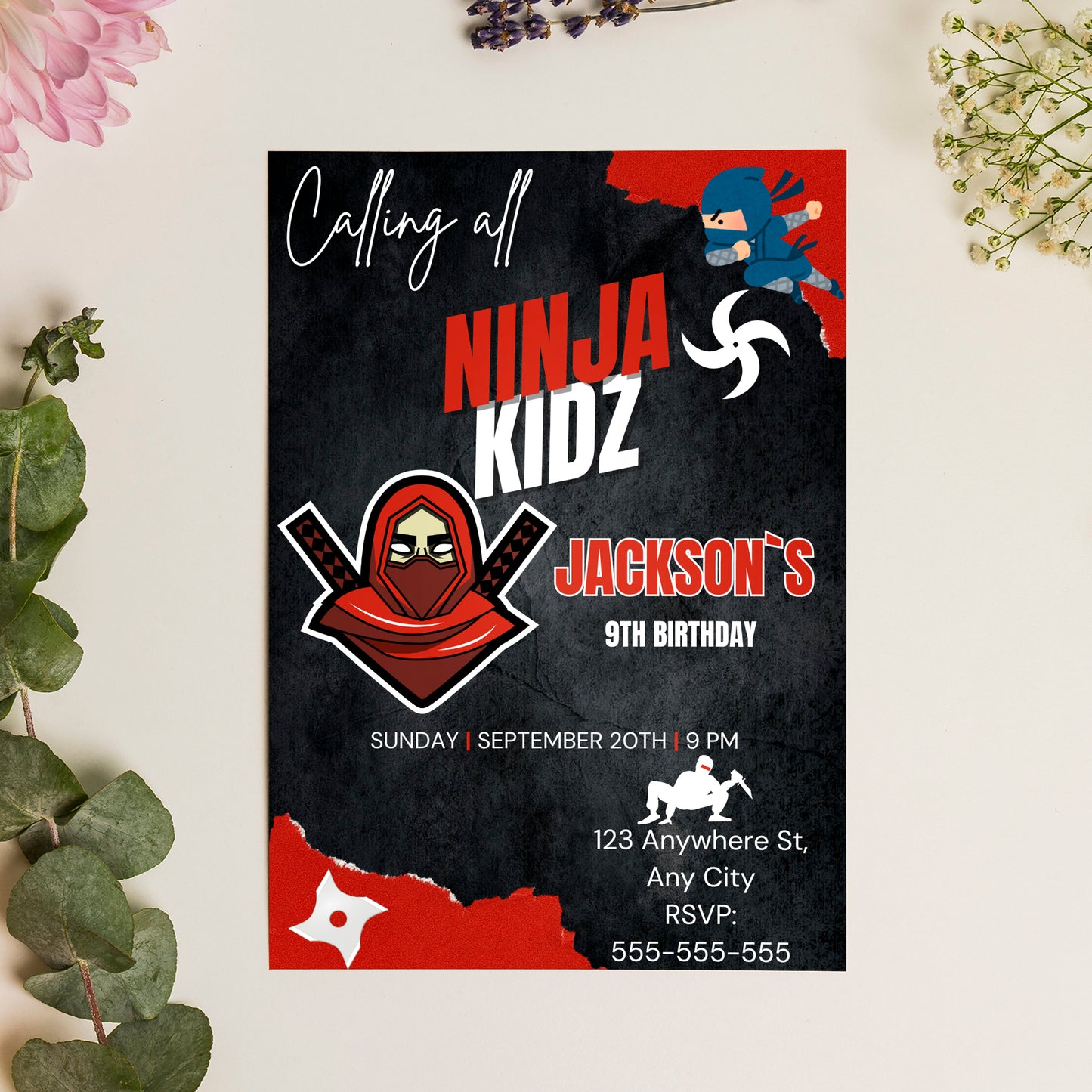 Ninja Kidz Birthday Invitation Template