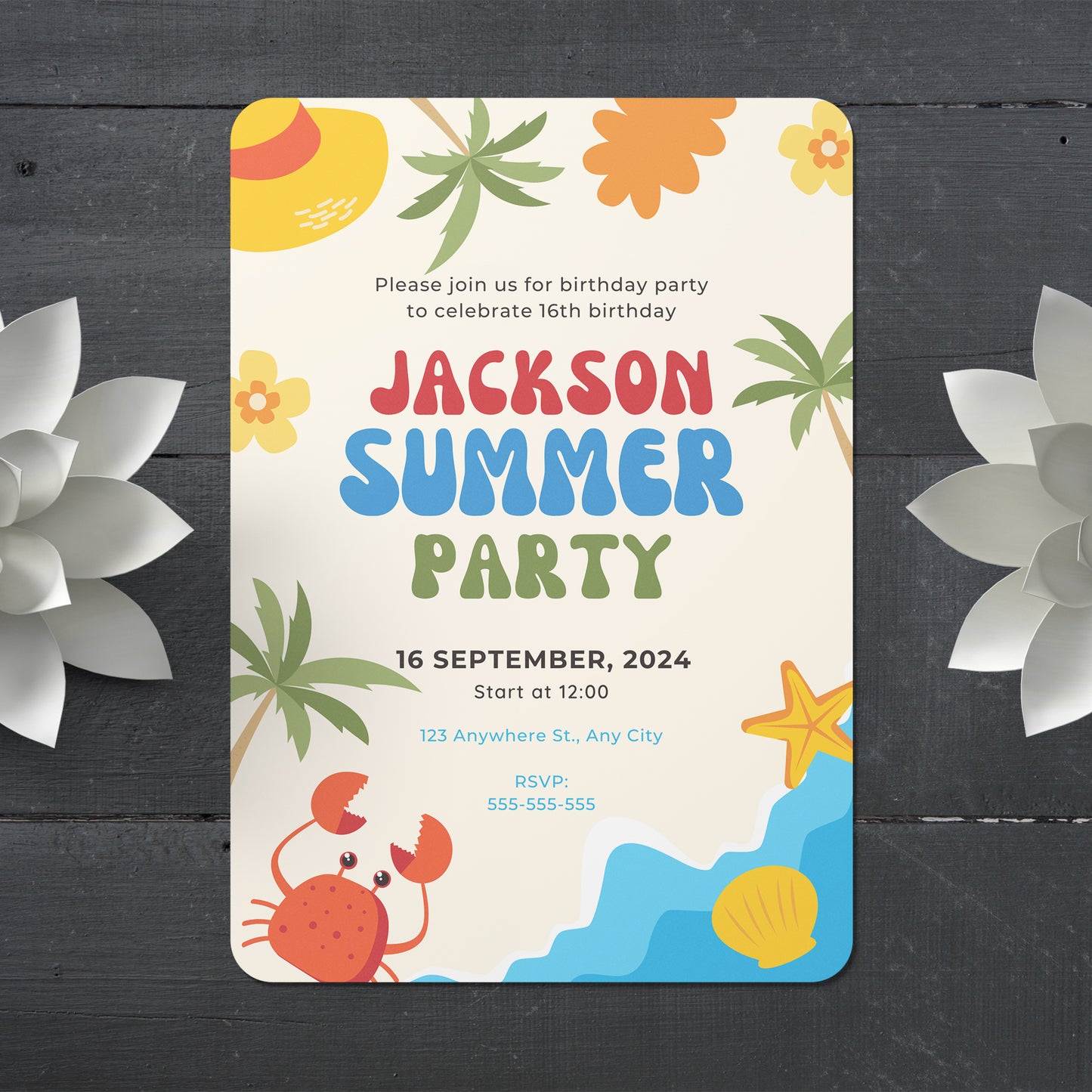 Summer Birthday Party Invitation | Summer Party Theme Invite Canva Template