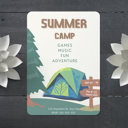 Camping Invite | Summer Camp Bachelorette Invitation Canva Template CreativeRino