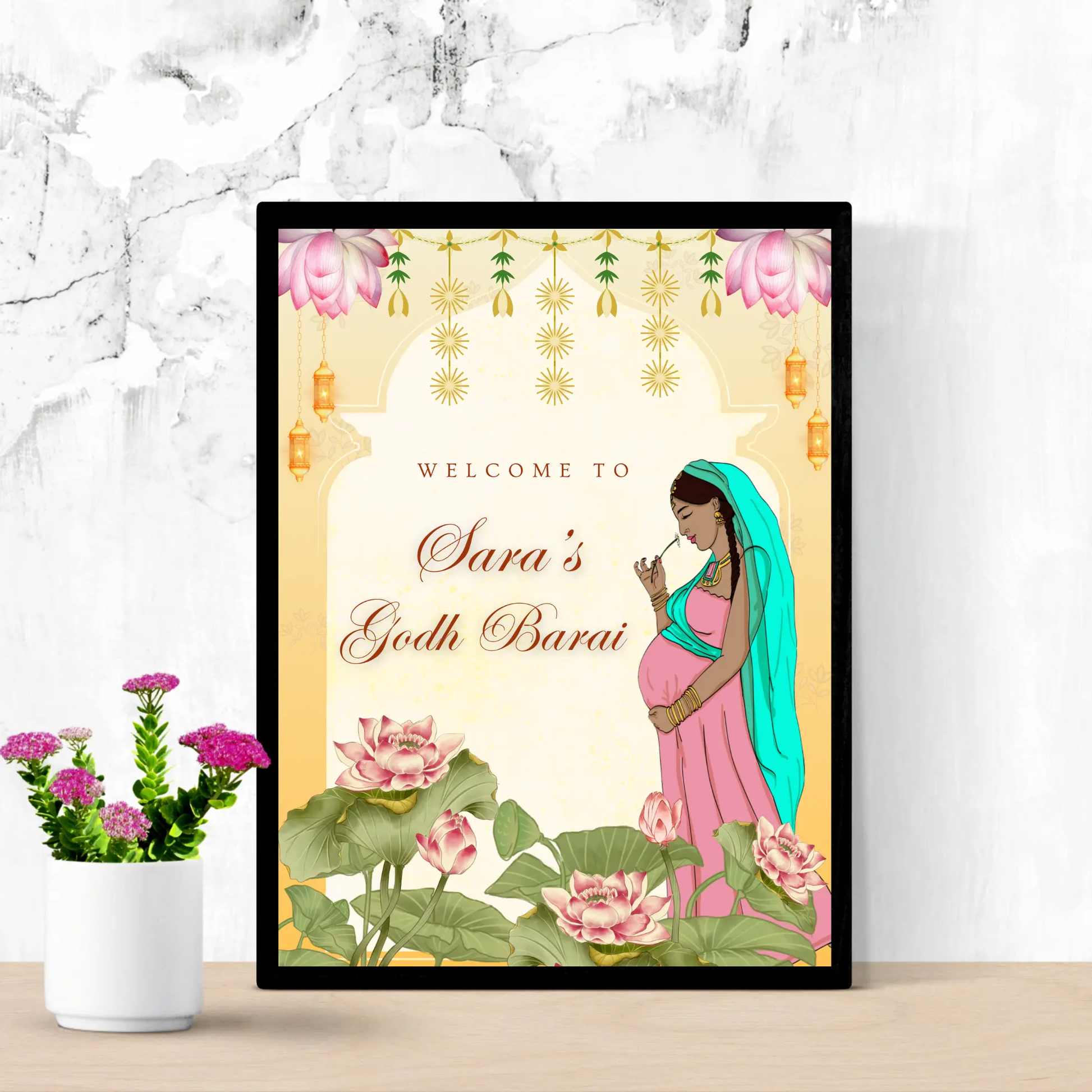 Godh Bharai Ceremony Sign Template | Indian Baby Shower Welcome Sign - CreativeRino