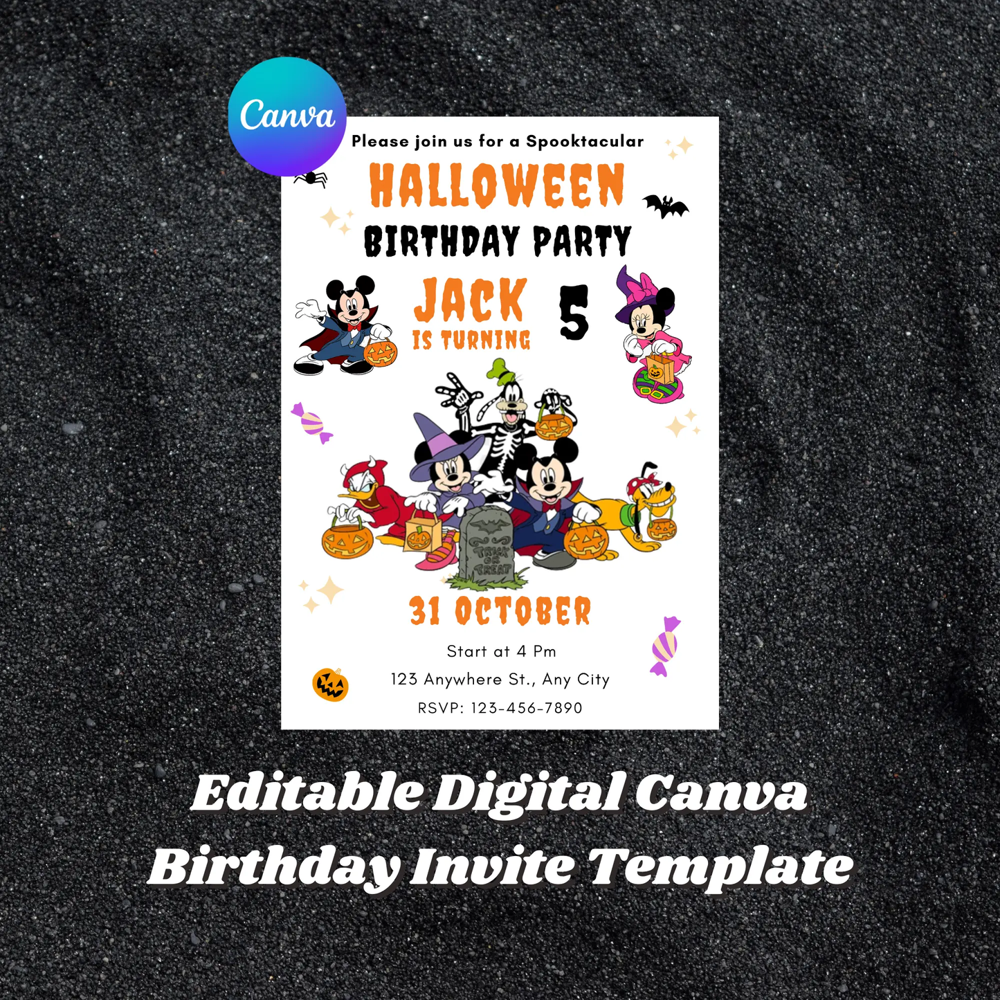 Spooktacular Mickey Mouse Halloween Birthday Invitation Template - CreativeRino