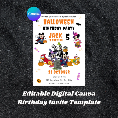 Spooktacular Mickey Mouse Halloween Birthday Invitation Template - CreativeRino