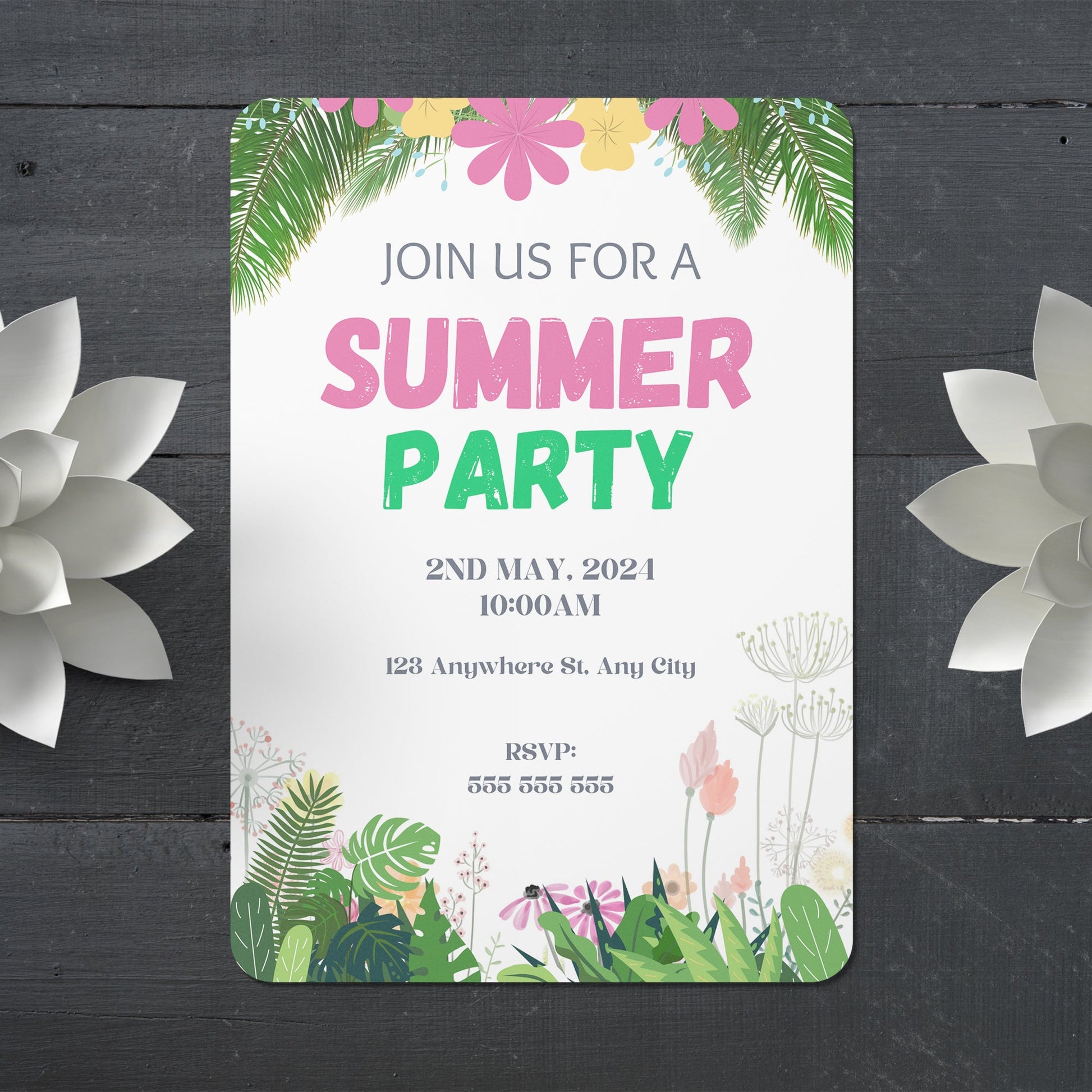 Summer Party Invitation Canva Template | Summer Party Theme Invite CreativeRino