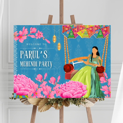 Mehndi Sign Template | Indian Wedding Welcome Sign - CreativeRino