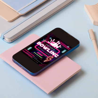 Arcade and Bowling Birthday Invitation Template - CreativeRino