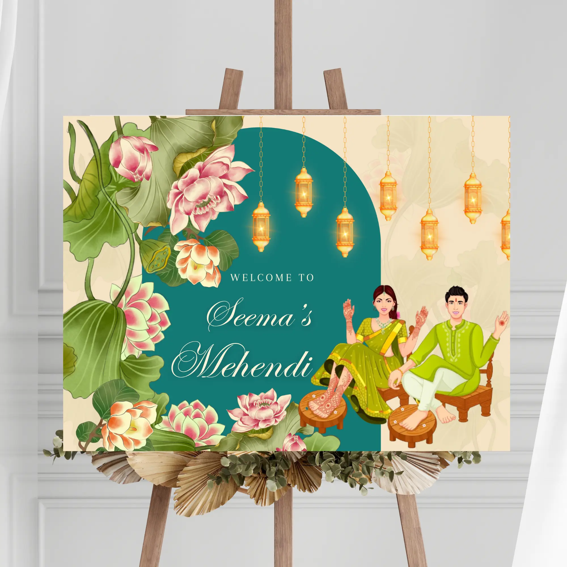 Mehndi Sign Template | Indian Wedding Welcome Sign - CreativeRino