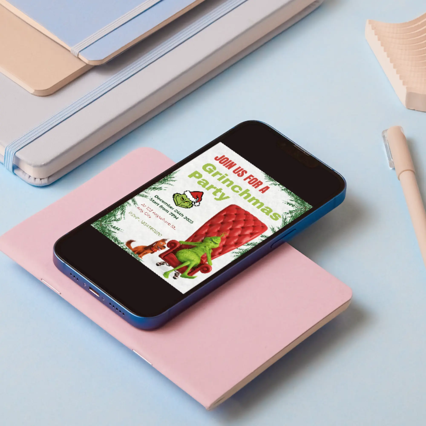 Grinchmas Christmas Party Invitation Template | Grinch Invite - CreativeRino