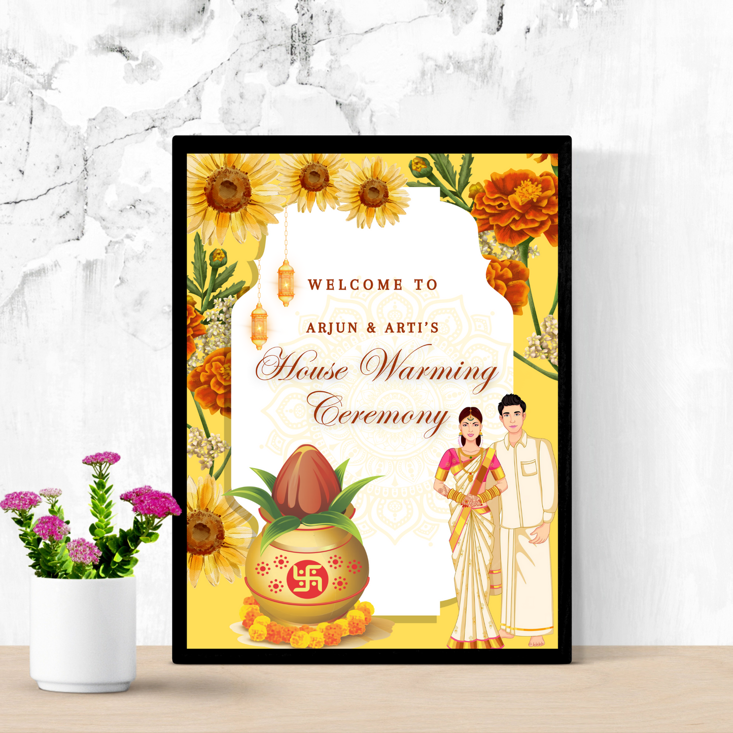 Gruhapravesham Welcome Sign Template | Indian Housewarming Welcome Sign