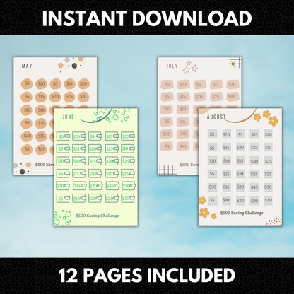 12 Month Saving Challenge Bundle | Dollar Saving Challenge | Saving Money Challenge - CreativeRino