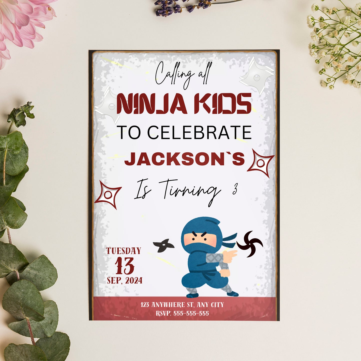 Ninja Kidz Birthday Invitation Template