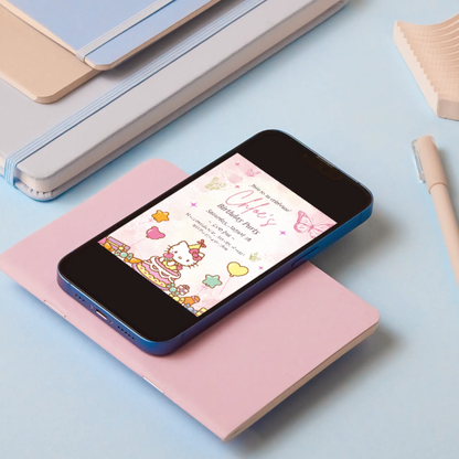 Kawaii Kitty Birthday Invitation Template - CreativeRino