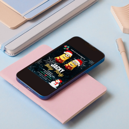 Minions Christmas Birthday Invitation Template - CreativeRino