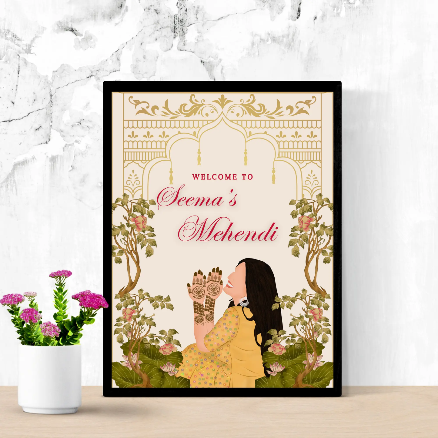 Mehndi Sign Template | Indian Wedding Welcome Sign - CreativeRino
