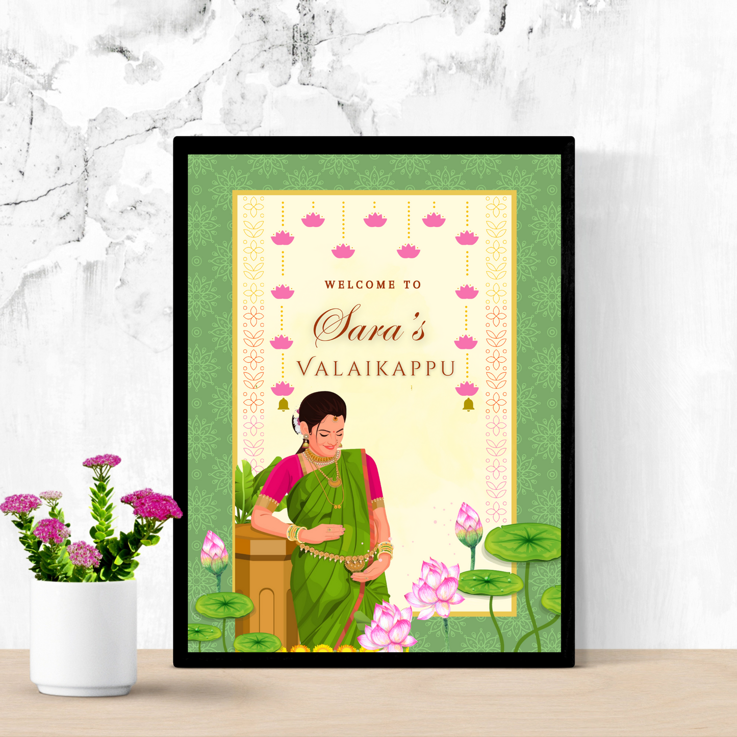 Valaikappu Ceremony Sign Template | Indian Baby Shower Welcome Sign