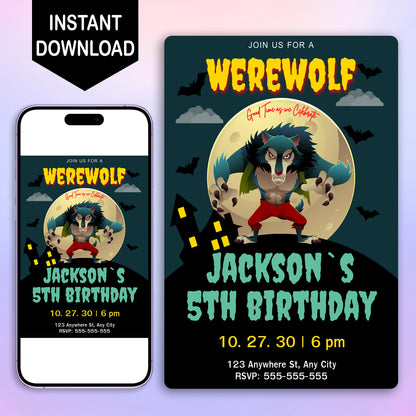 Werewolf Birthday Invitation Template - CreativeRino
