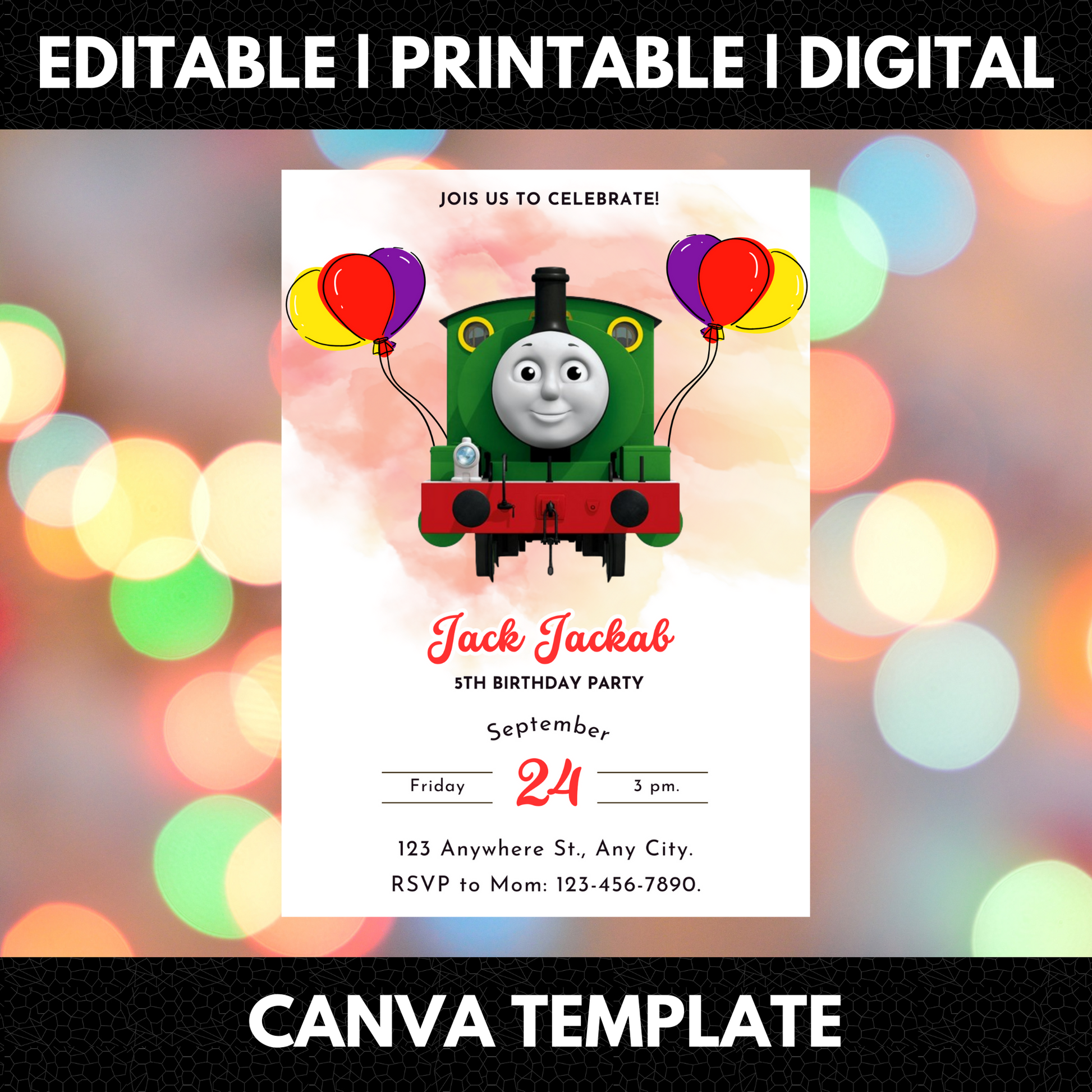 Percy the Train Birthday Invitation Template - CreativeRino