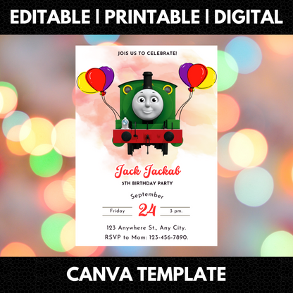 Percy the Train Birthday Invitation Template - CreativeRino