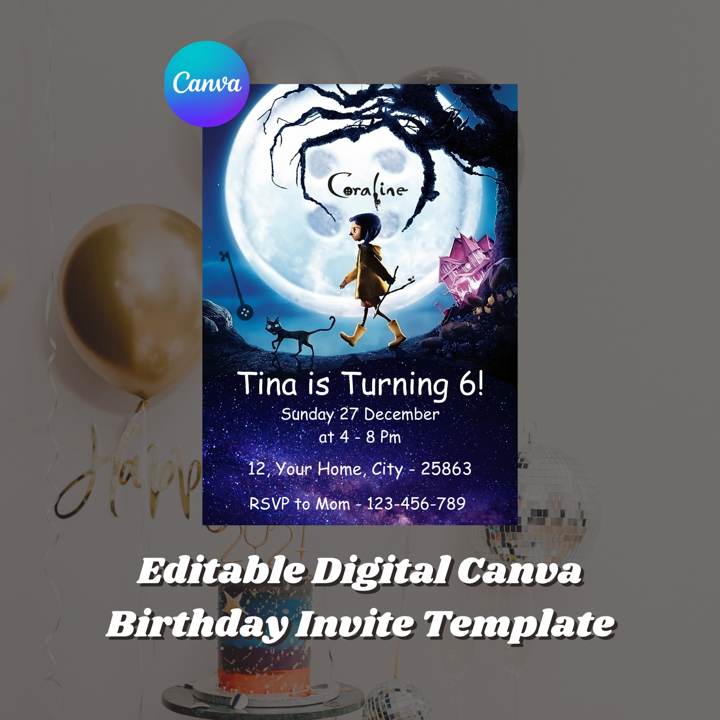 Coraline Birthday Invitation Template