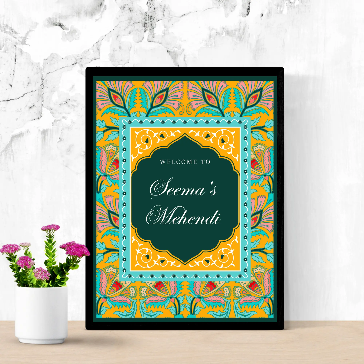 Mehndi Sign Template | Indian Wedding Welcome Sign - CreativeRino