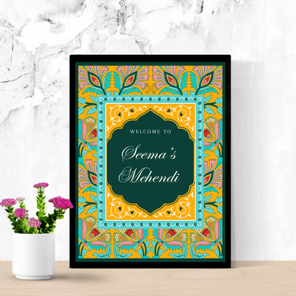 Mehndi Sign Template | Indian Wedding Welcome Sign - CreativeRino