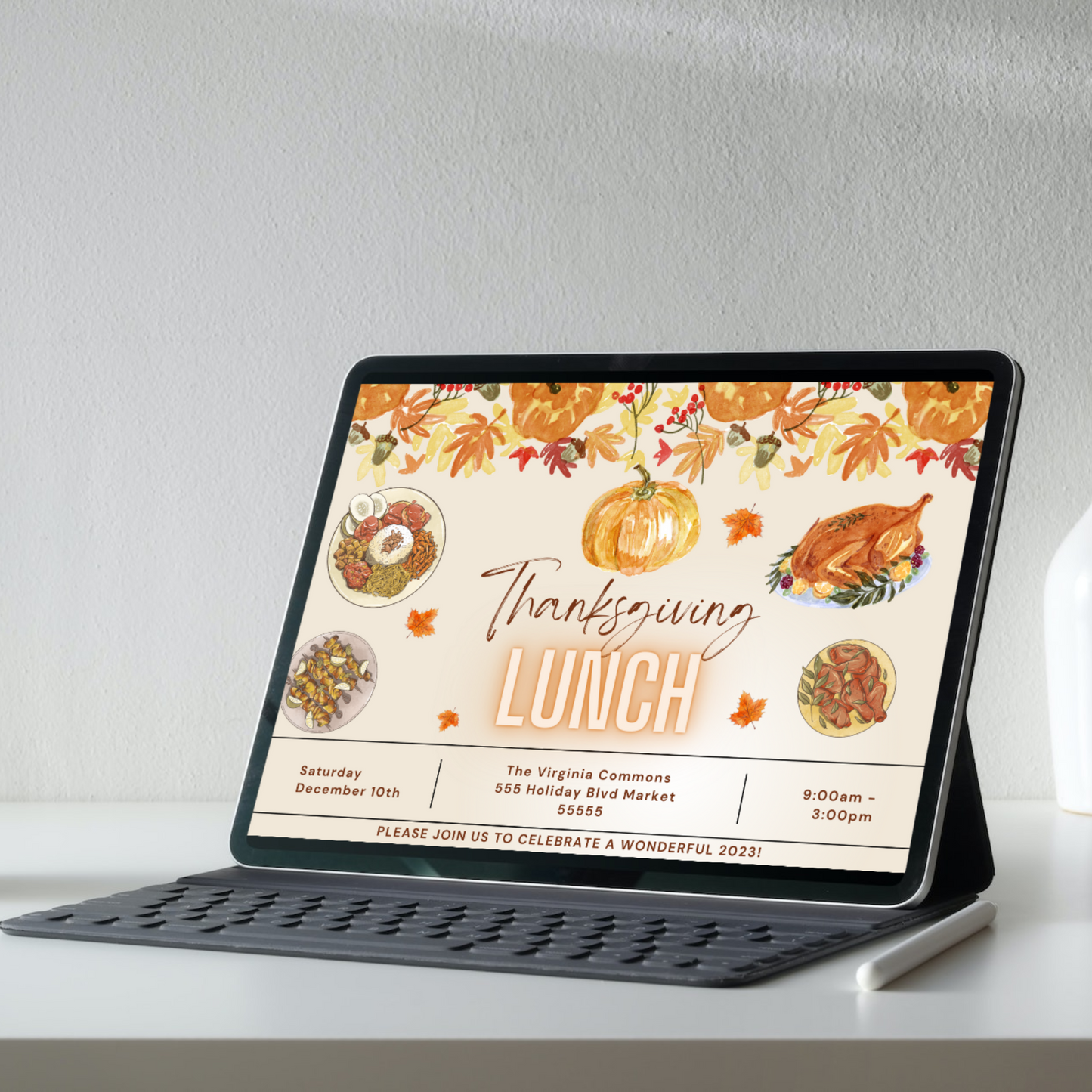 Fall Thanksgiving Lunch Party Invitation Template | Thanksgiving Luncheon Invite